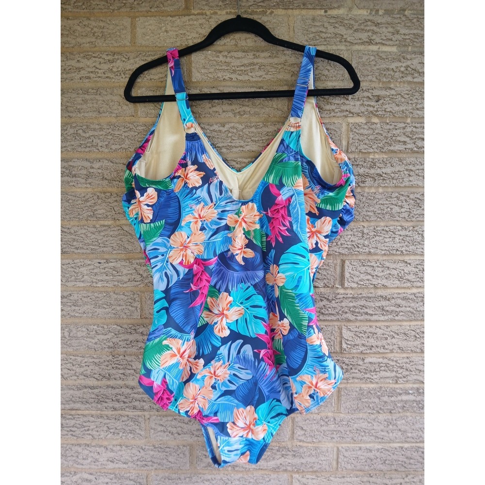 Miraclesuit X Talbots One-Piece Tropical Floral Swimsuit Sz 20W Ruched - Picture 4 of 6